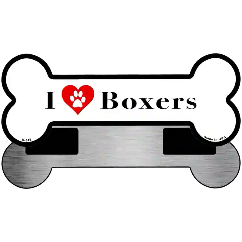 I Love Boxers Novelty Metal Bone Magnet B-148