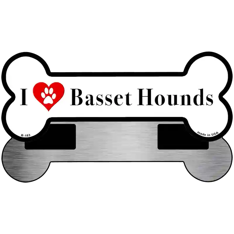 I Love Basset Hounds Novelty Metal Bone Magnet B-153