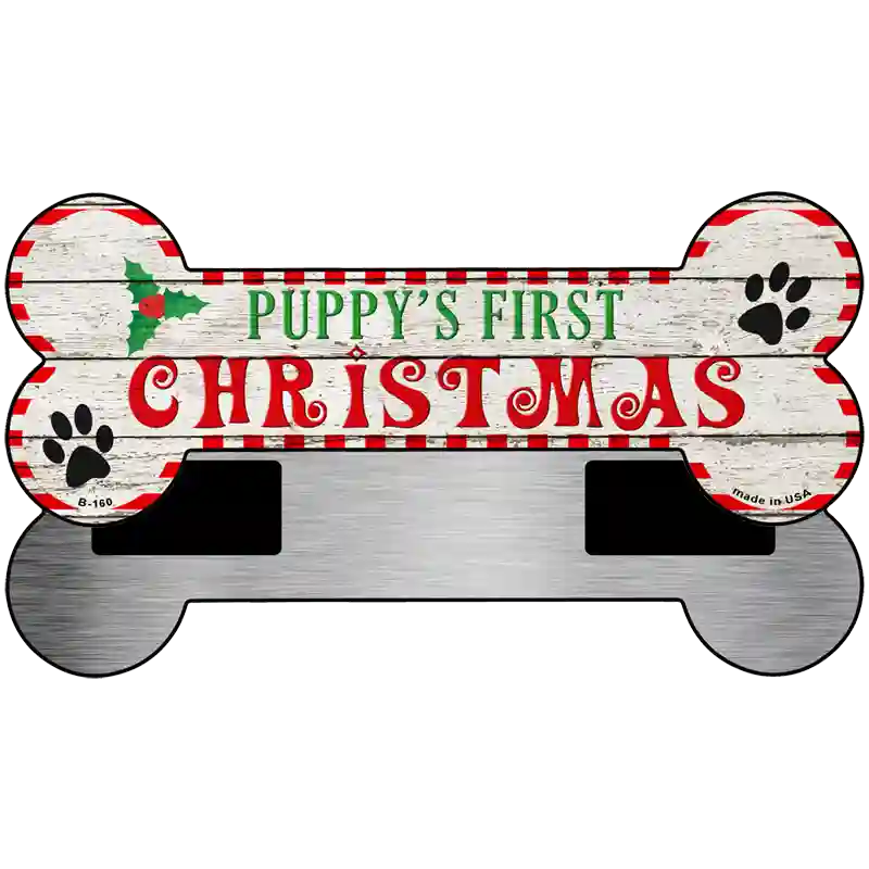 Puppys First Christmas Novelty Metal Bone Magnet