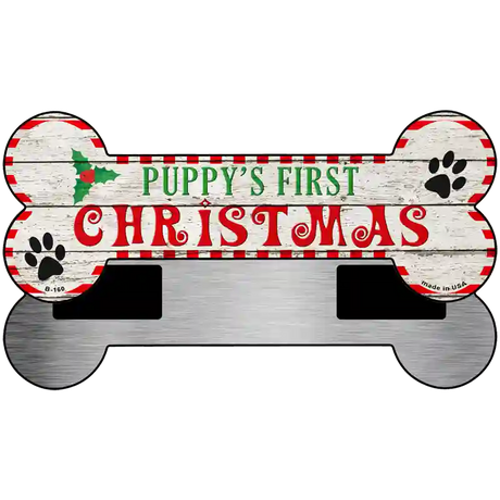 Puppys First Christmas Novelty Metal Bone Magnet