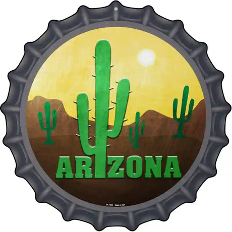 Arizona with Saguaro Novelty Metal Bottle Cap Sign BC-1005