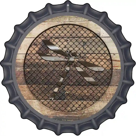 Corrugated Dragonfly on Wood Novelty Metal Bottle Cap Sign BC-1032