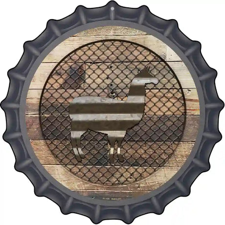 Corrugated Llama on Wood Novelty Metal Bottle Cap Sign BC-1039