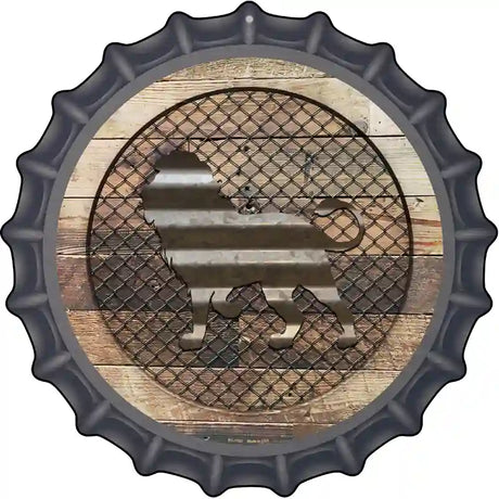 Corrugated Lion on Wood Novelty Metal Bottle Cap Sign BC-1052