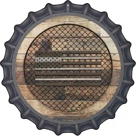 Corrugated American Flag on Wood Novelty Metal Bottle Cap Sign BC-1061