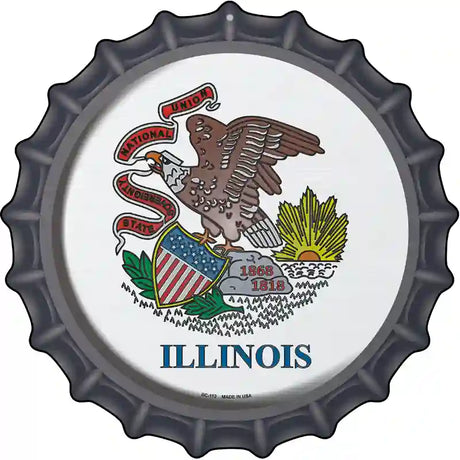 Illinois State Flag Novelty Metal Bottle Cap Sign BC-112