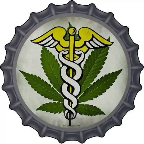 Cannabis Caduceus Novelty Metal Bottle Cap Sign BC-1131