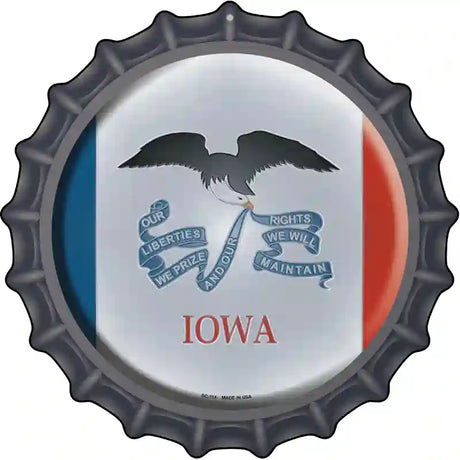 Iowa State Flag Novelty Metal Bottle Cap Sign BC-114