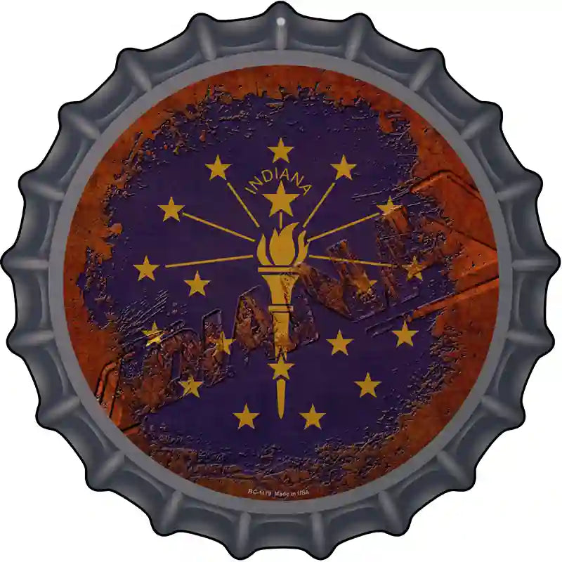 Indiana Rusty Stamped Novelty Metal Bottle Cap Sign BC-1179
