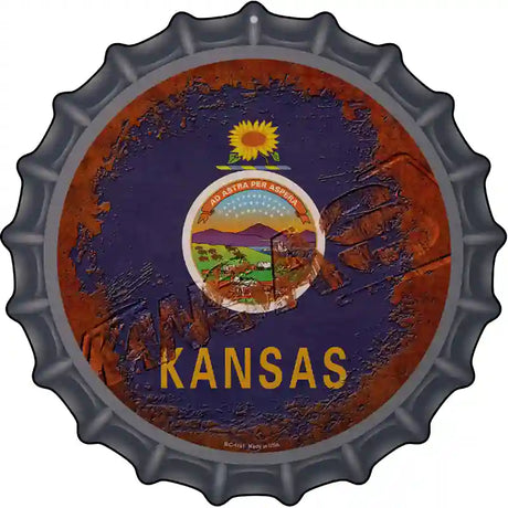 Kansas Rusty Stamped Novelty Metal Bottle Cap Sign BC-1181