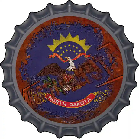 North Dakota Rusty Stamped Novelty Metal Bottle Cap Sign BC-1199