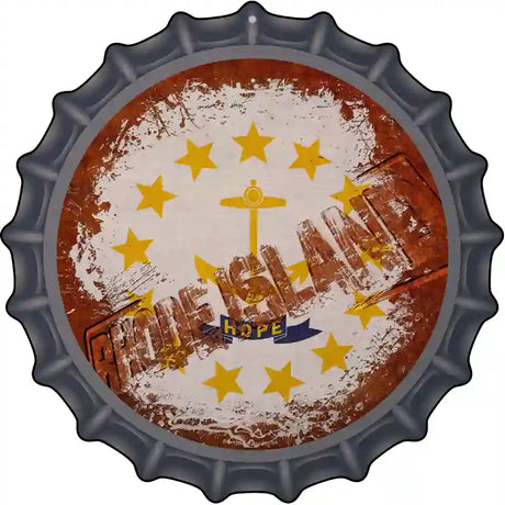 Rhode Island Rusty Stamped Novelty Metal Bottle Cap Sign BC-1204