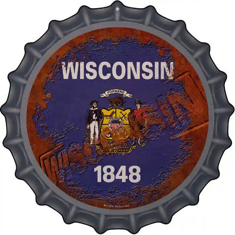 Wisconsin Rusty Stamped Novelty Metal Bottle Cap Sign BC-1214