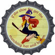 Matching Hat and Broom Girl Novelty Metal Bottle Cap Sign BC-1281