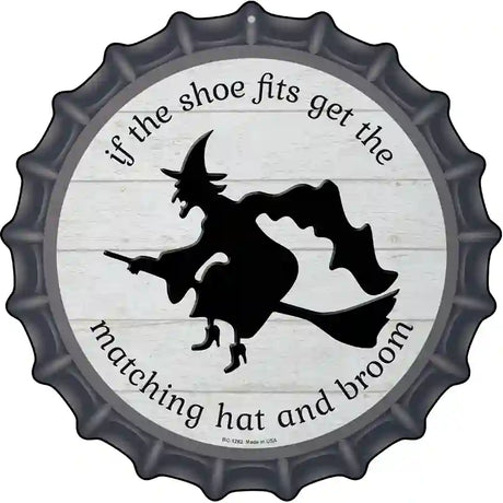 Matching Hat and Broom Witch Novelty Metal Bottle Cap Sign BC-1282