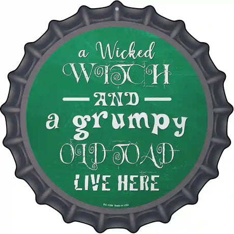 Wicked Witch and Grumpy Toad Novelty Metal Bottle Cap Sign BC-1286