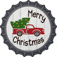 Merry Christmas Tree Truck Novelty Metal Bottle Cap Sign BC-1358