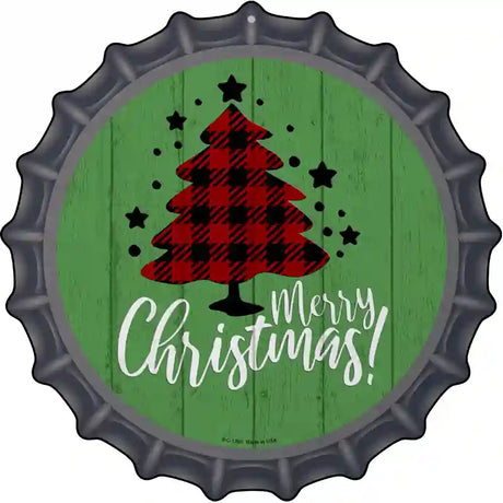 Merry Christmas With Tree Novelty Metal Bottle Cap Sign BC-1360