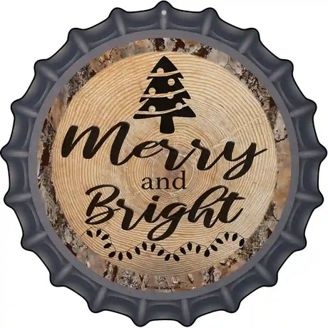 Merry and Bright Novelty Metal Bottle Cap Sign