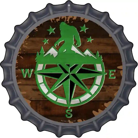 Sasquatch Compass Novelty Metal Bottle Cap Sign