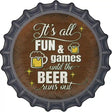 Beer Runs Out Novelty Metal Bottle Cap Sign