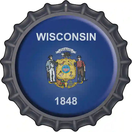 Wisconsin State Flag Novelty Metal Bottle Cap Sign BC-148