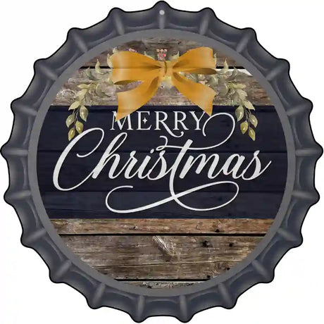 Merry Christmas Yellow Bow Novelty Metal Bottle Cap Sign