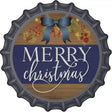 Merry Christmas Blue Bow Novelty Metal Bottle Cap Sign