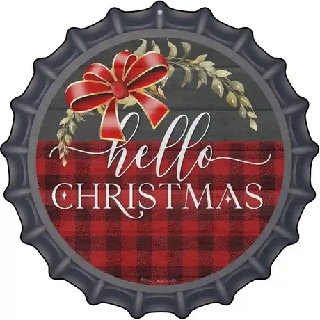 Hello Christmas Plaid Novelty Metal Bottle Cap Sign