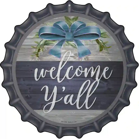 Welcome Yall Bow Wreath Novelty Metal Bottle Cap Sign