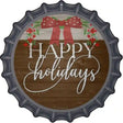 Happy Holidays Bow Wreath Novelty Metal Bottle Cap Sign