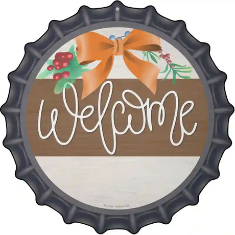 Welcome Bow Wreath Novelty Metal Bottle Cap Sign