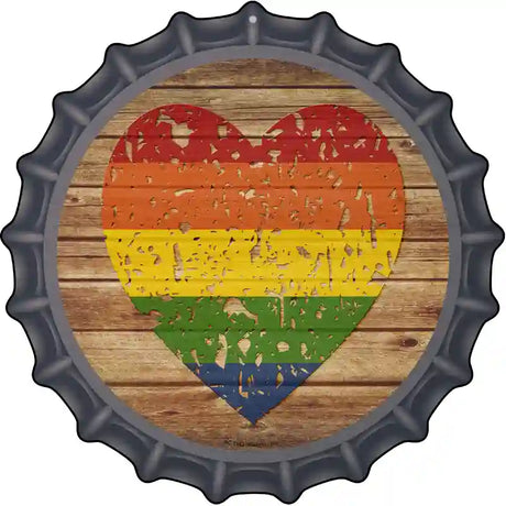 Distressed Heart Rainbow Novelty Metal Bottle Cap Sign