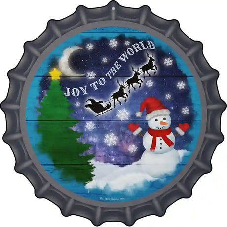 Joy to the World Snowman Novelty Metal Bottle Cap Sign