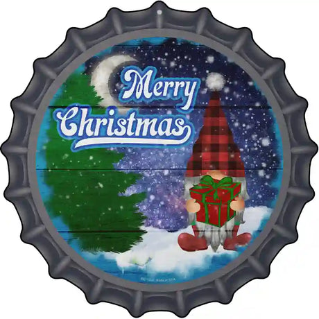 Merry Christmas Gnome Novelty Metal Bottle Cap Sign