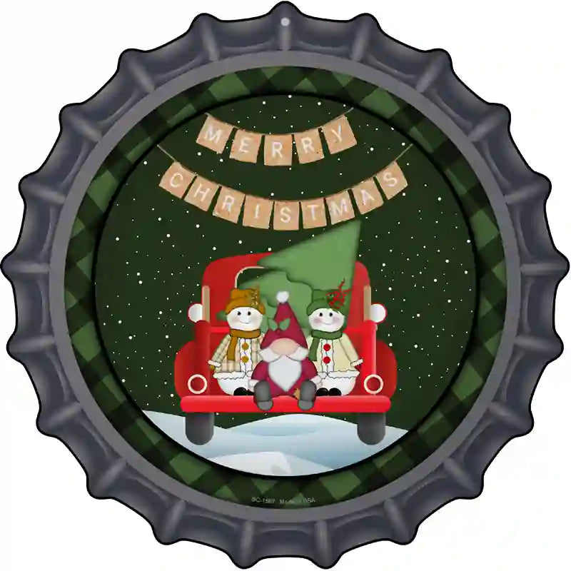 Merry Christmas Truck Novelty Metal Bottle Cap Sign