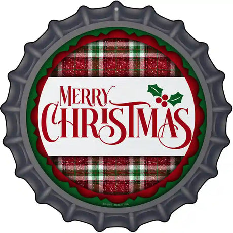 Merry Christmas Red and Green Novelty Metal Bottle Cap Sign