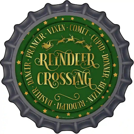 Reindeer Crossing Green Novelty Metal Bottle Cap Sign