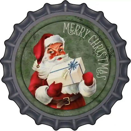 Merry Christmas with Present Novelty Metal Bottle Cap Sign