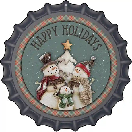 Happy Holidays Snowman Novelty Metal Bottle Cap Sign