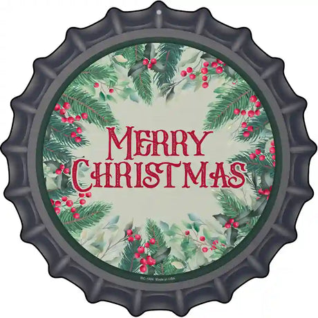 Merry Christmas Red Berries Novelty Metal Bottle Cap Sign