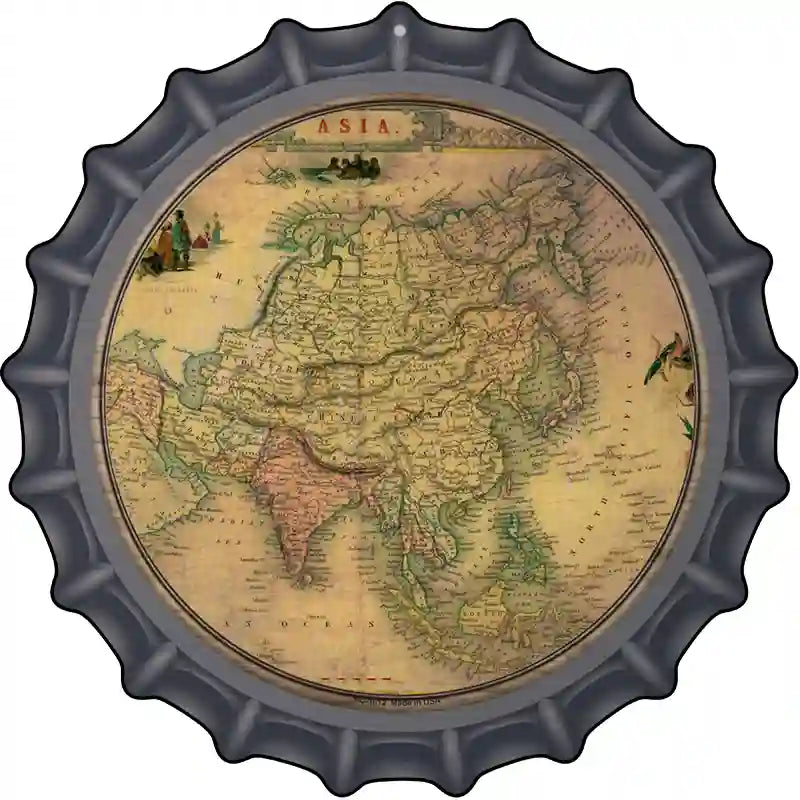 Asia Map Novelty Metal Bottle Cap Sign