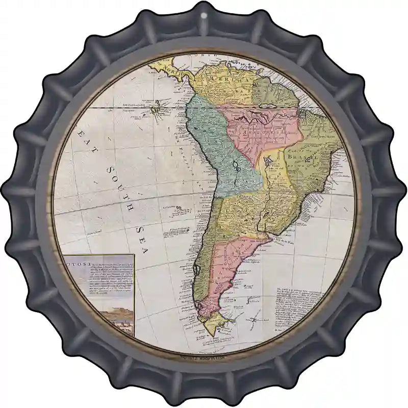 South America Map Novelty Metal Bottle Cap Sign