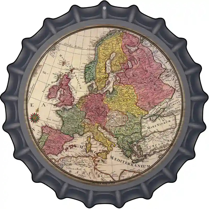 Europe Map Novelty Metal Bottle Cap Sign