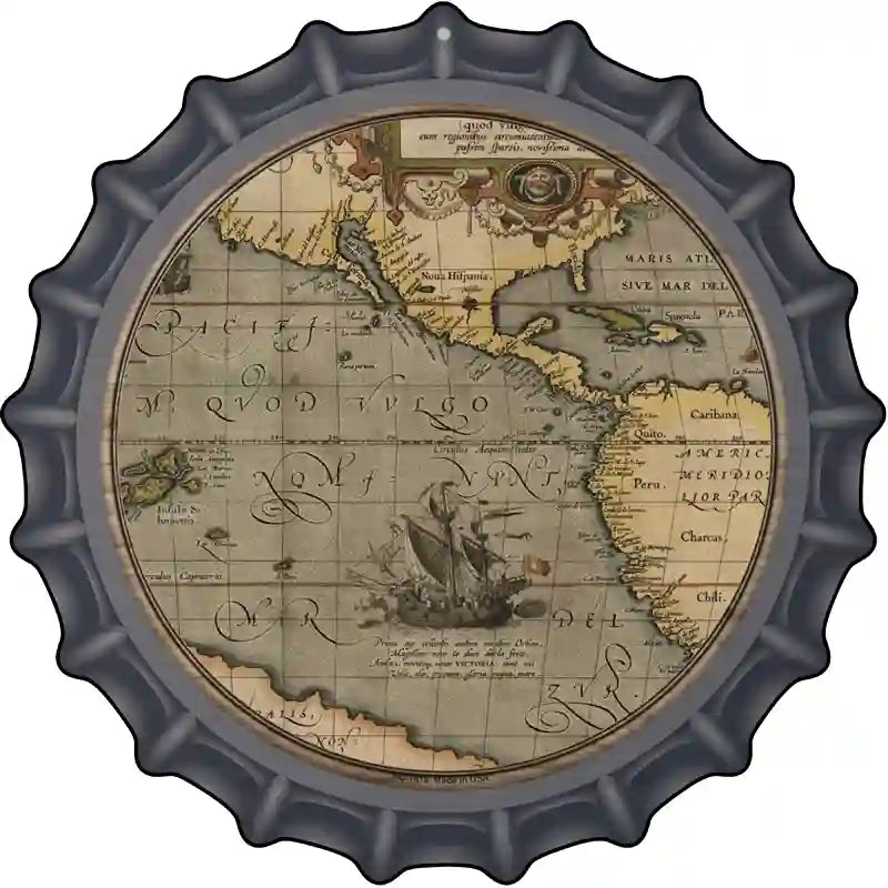 Pacific Ocean Map Novelty Metal Bottle Cap Sign