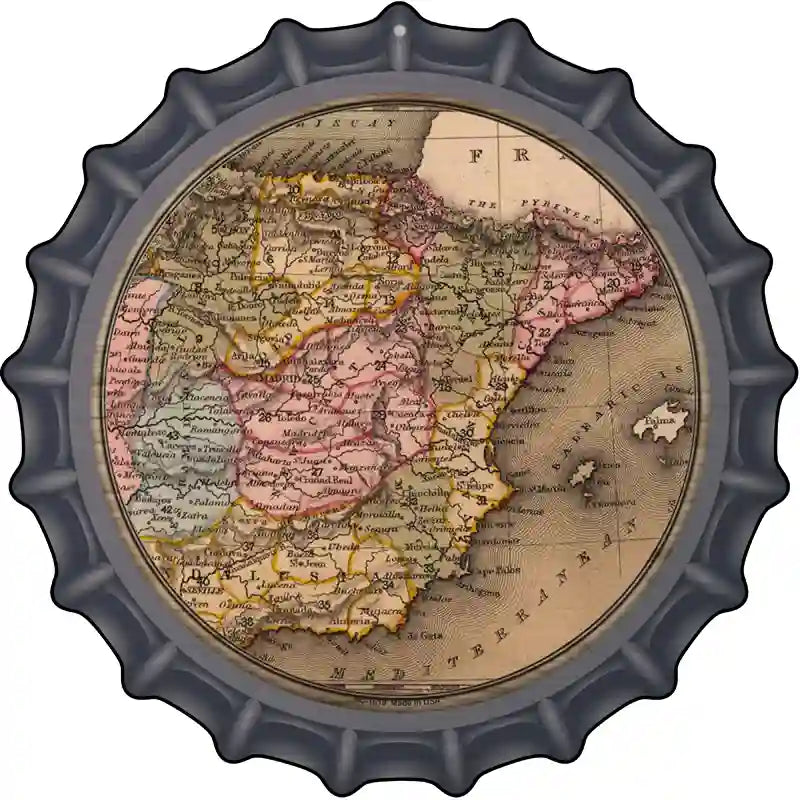 Spain Map Novelty Metal Bottle Cap Sign