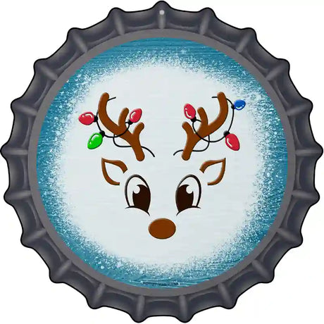 Blue Reindeer Face Novelty Metal Bottle Cap Sign