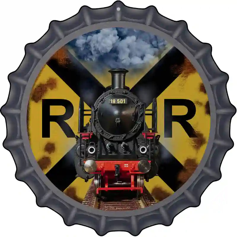 Railroad Crossing Train Novelty Metal Bottle Cap Sign