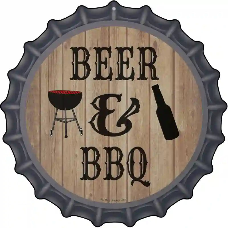 Beer And BBQ Novelty Metal Bottle Cap Sign