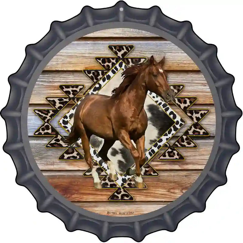 Horse On Aztec Print Novelty Metal Bottle Cap Sign